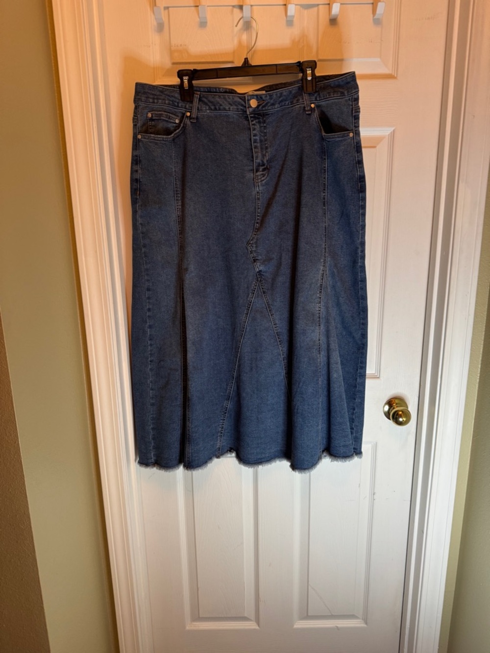 Denim A-Line Midi Skirt in Dark Blue